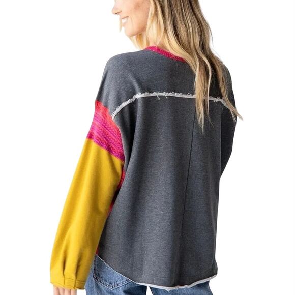 NATURAL LIFE Gray, Pink, and Yellow Crew Neck Sweater - Picture 4 of 5